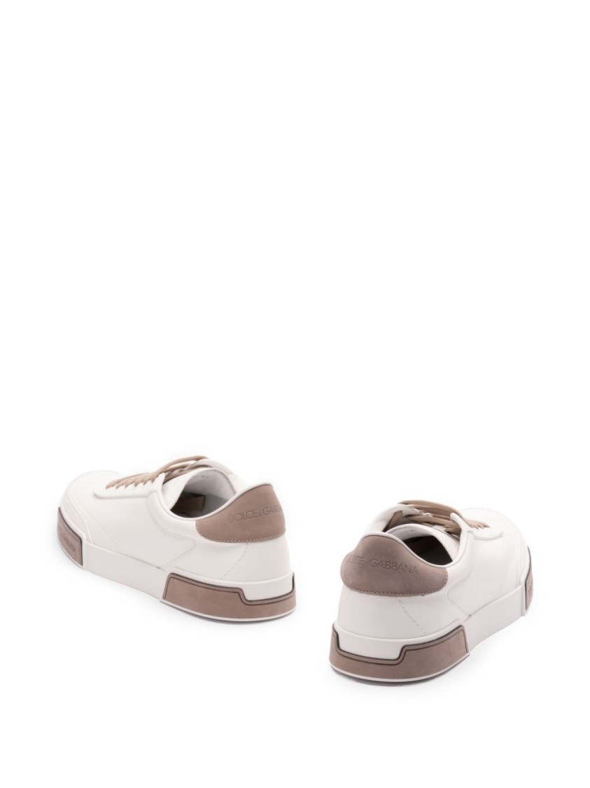 Dolce & Gabbana Portofino Yatch Sneakers In Calfskin Color White And Dove Grey In White