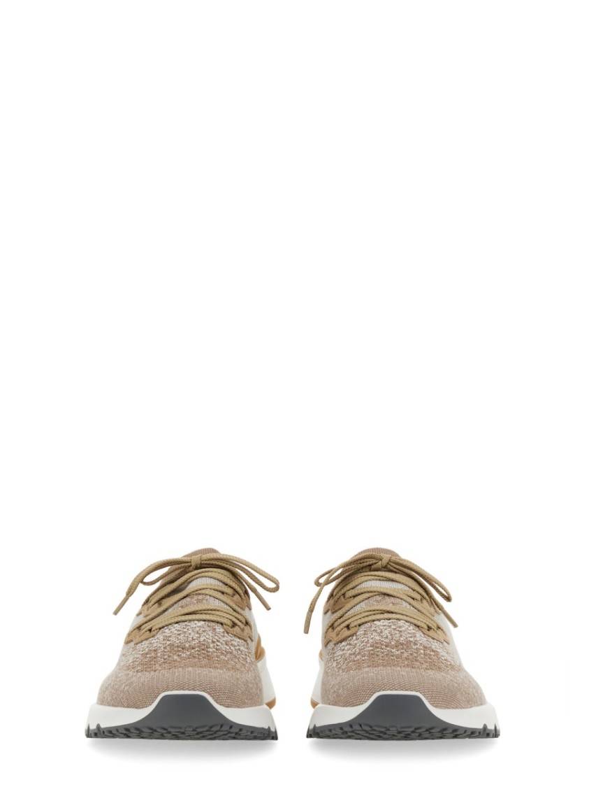 Brunello Cucinelli Mesh-panel Lace-up Sneakers In Neutrals