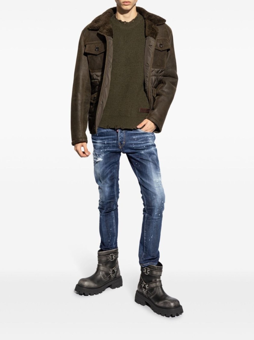 Dsquared2 Textured Knit Sweater With Cut-out Details And Relaxed Fit In Green