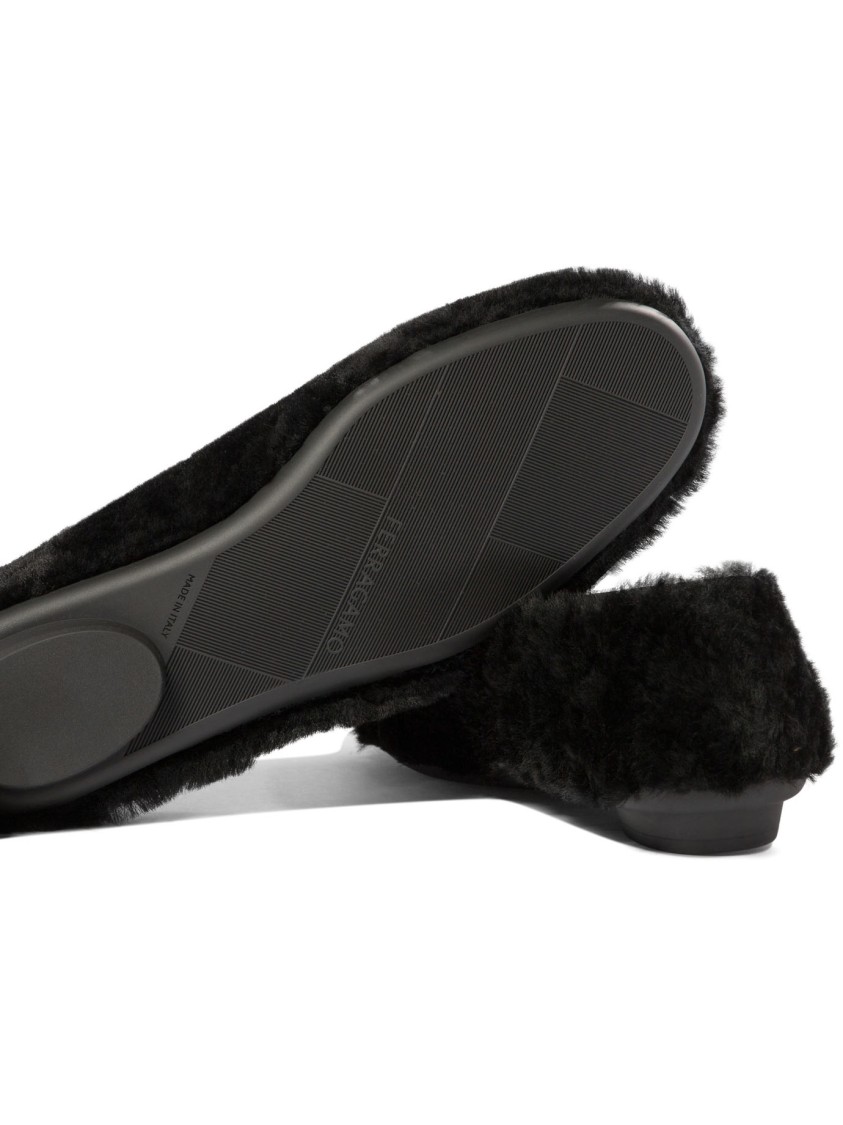 Ferragamo "noella Fur" Shearling Ballet Flats In Black