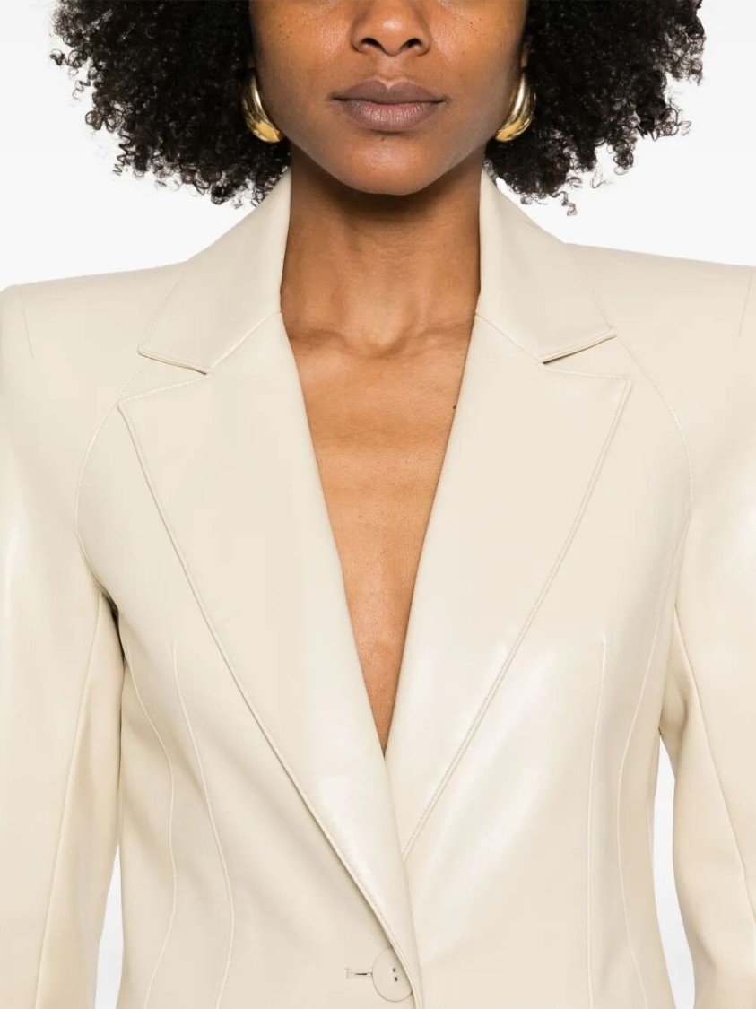 Patrizia Pepe Structured Tailored Jacket With Glossy Finish In Neutral
