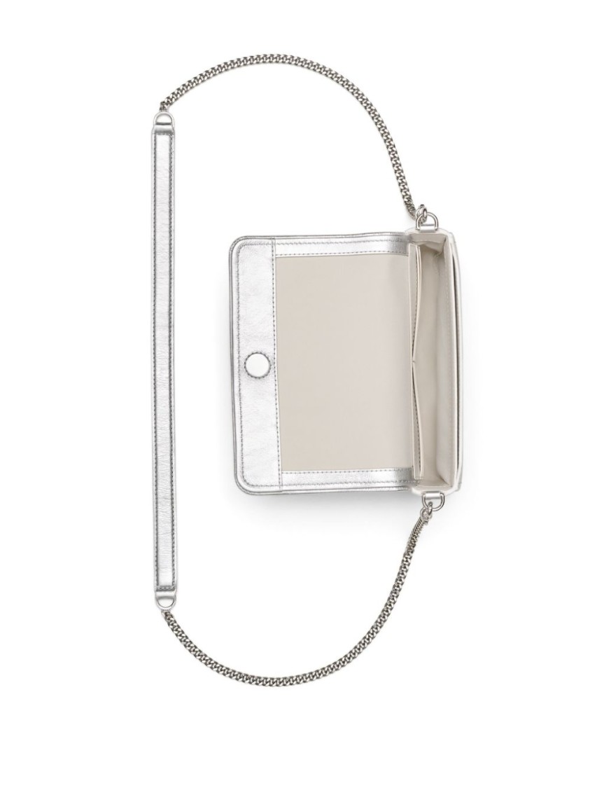 Marc Jacobs Metallic Silver Leather Foldover Bag With Chain-link Strap