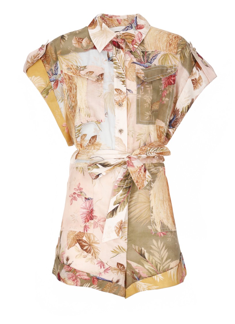 Zimmermann Ascension Floral-print Linen Playsuit In Multi