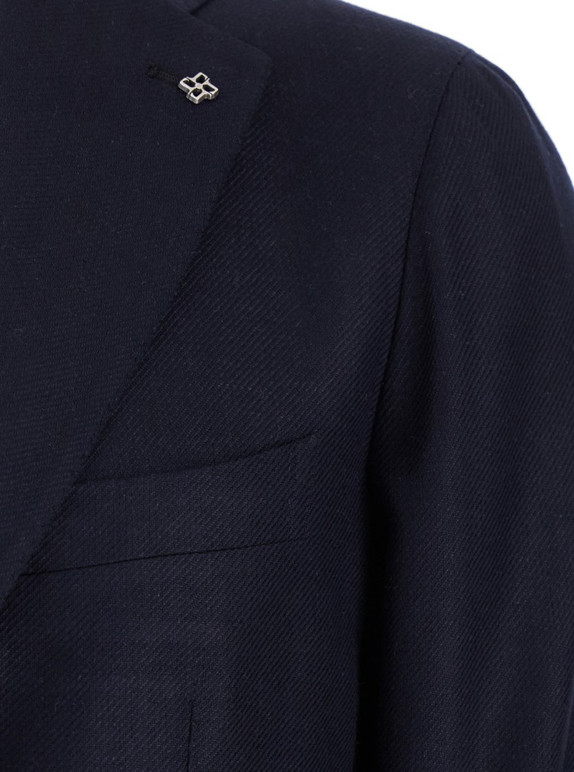 Shop Tagliatore Montecarlo Black Silk Single-breasted Tailored Jacket In Blue