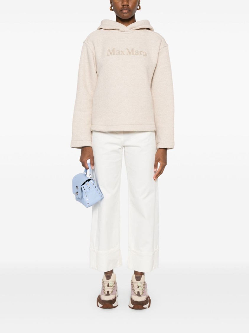 Max Mara Logo Cotton Hoodie With Classic Hood And Ribbed Finish In Multi