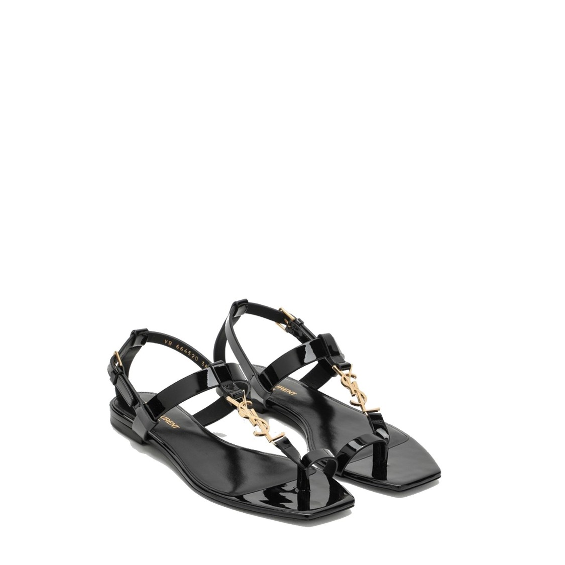 Shop Saint Laurent Cassandre Flat Sandals With Patent Finish In Black