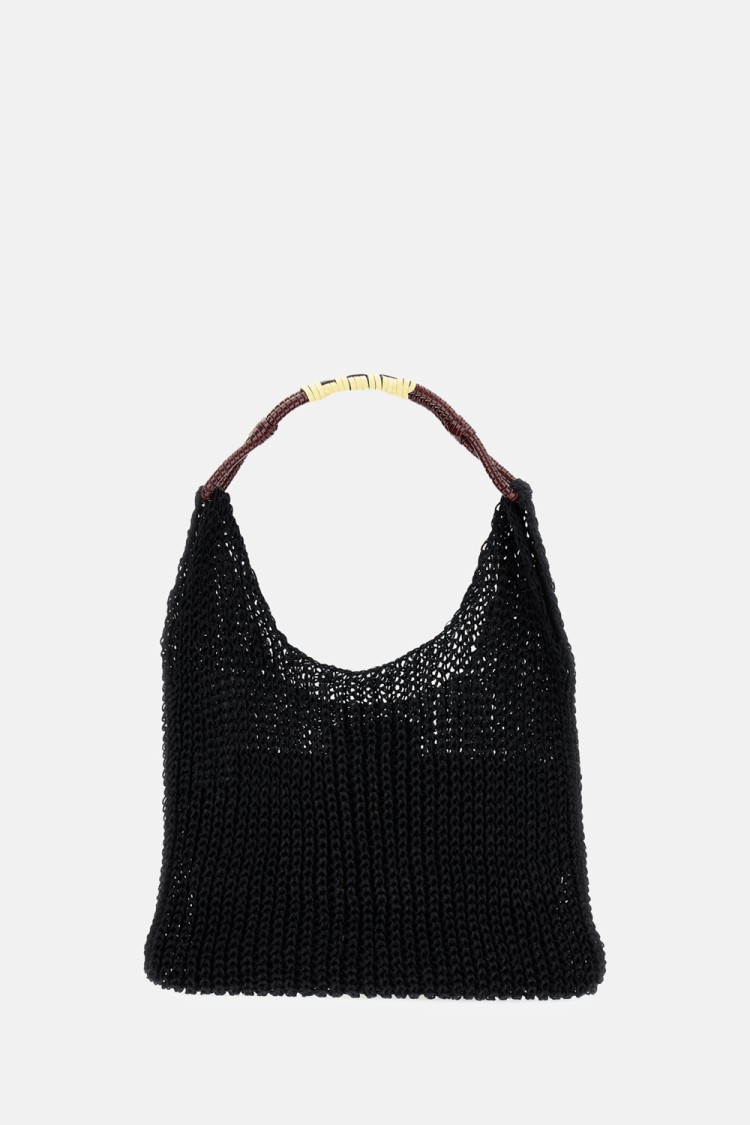 Plan C Mesh Shopping Bag With Braided Handle In Black