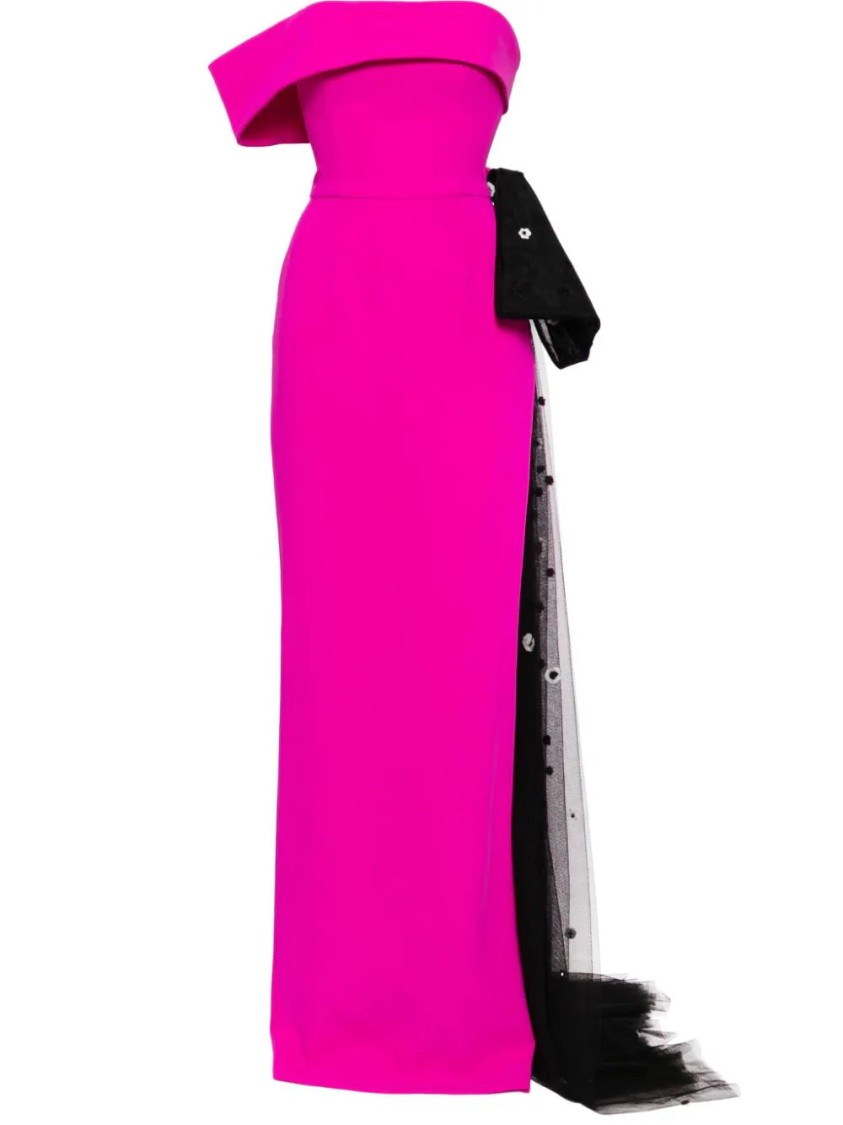 Saiid Kobeisy Crepe Off-shoulder Dress With A Tulle Bow In Pink