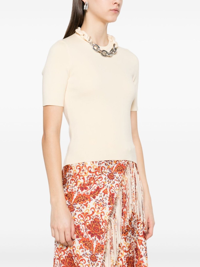 Shop Rabanne Fitted Beige T-shirt With Chain Detail In Neutrals