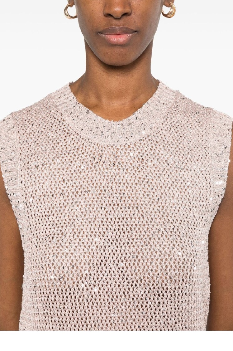Golden Goose Crew Neck Knit Top With Sequin Embellishment In Neutrals