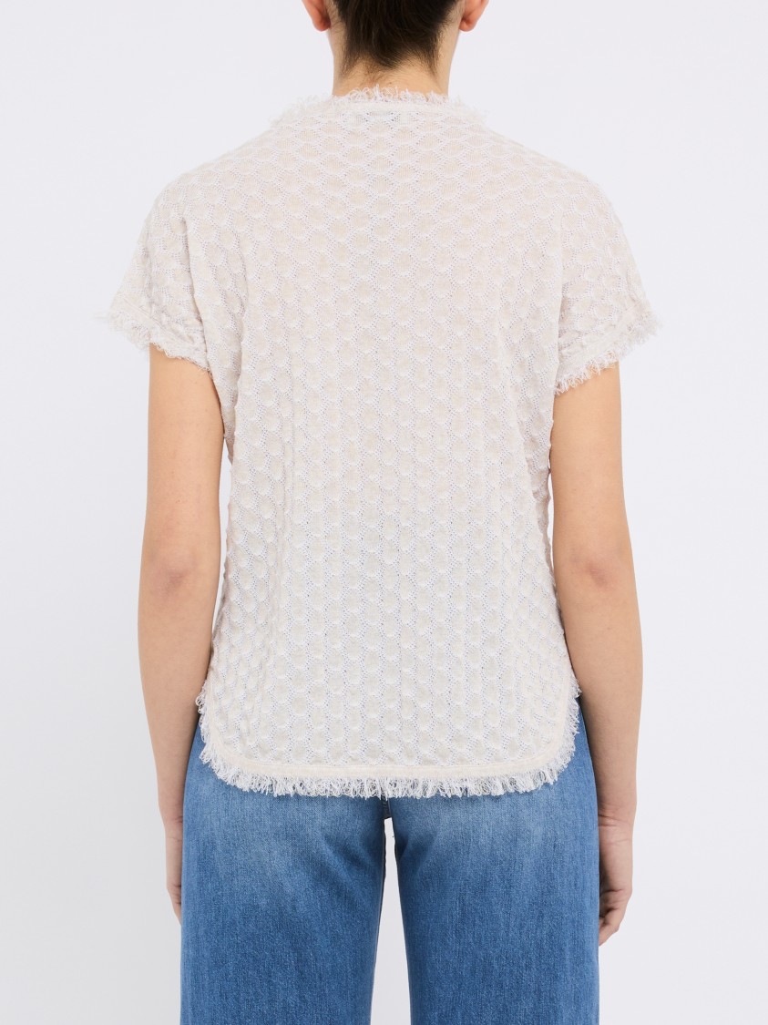 Kangra Cashmere Ecru Cotton Blend Short-sleeved Sweater