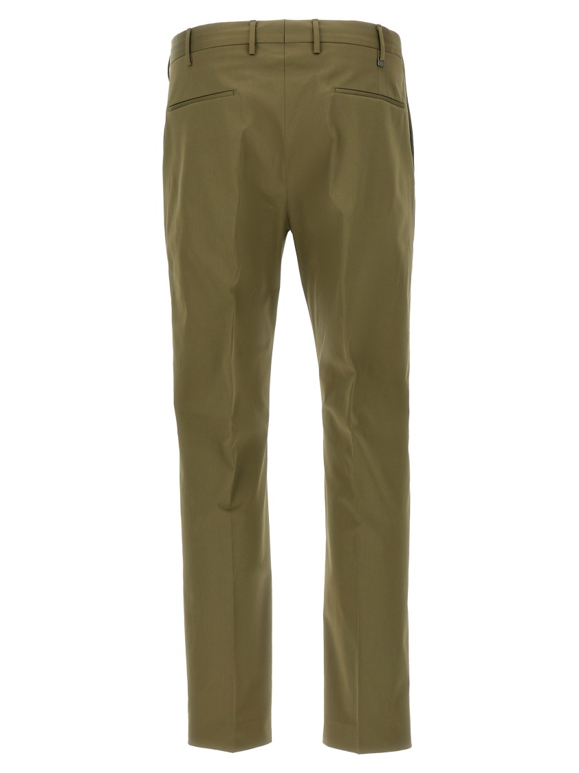 Pt Torino Khaki Stretch Cotton Blend Pant In Green