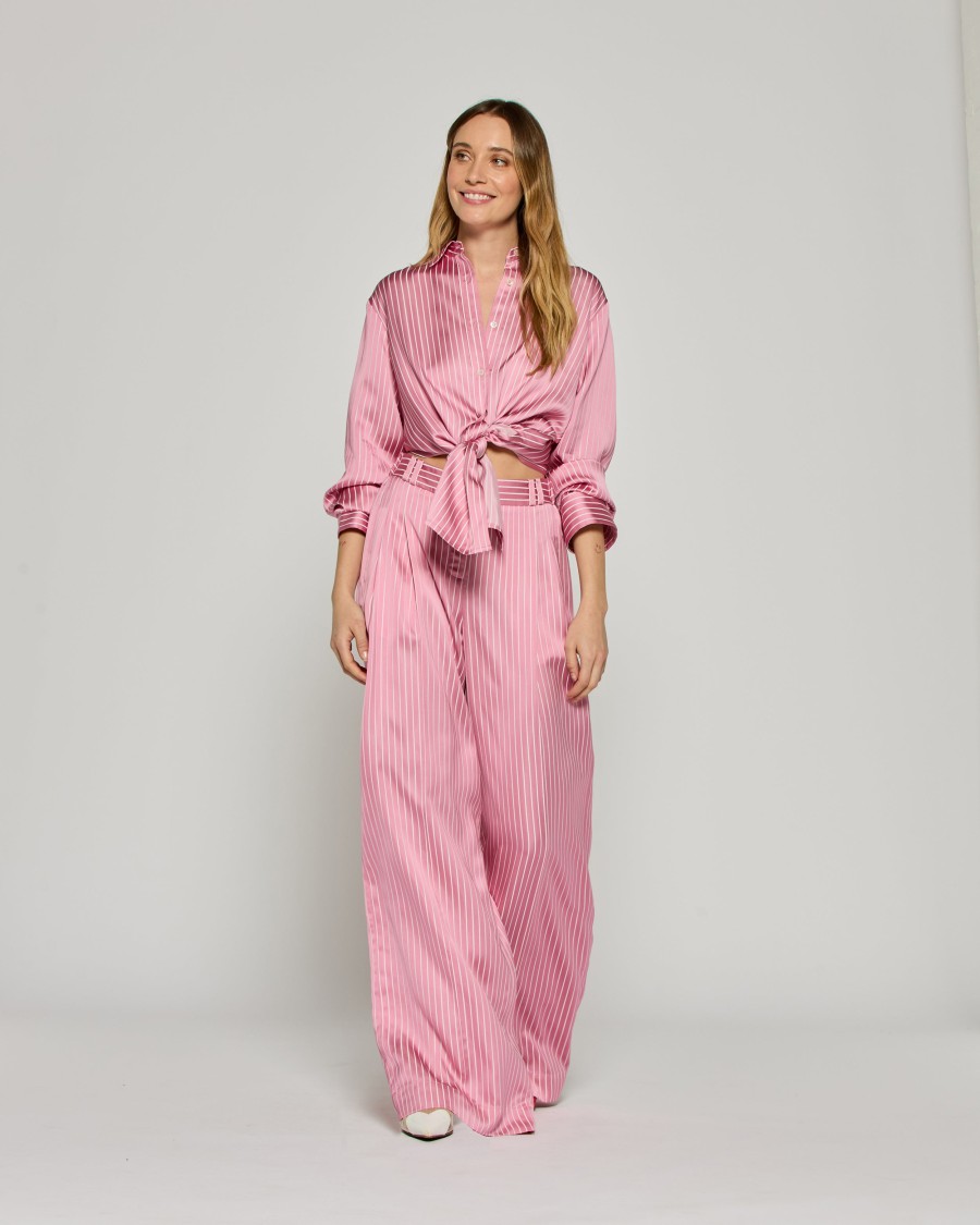 Serena Bute Satin Stripe Serena Trouser - Pink In Pink