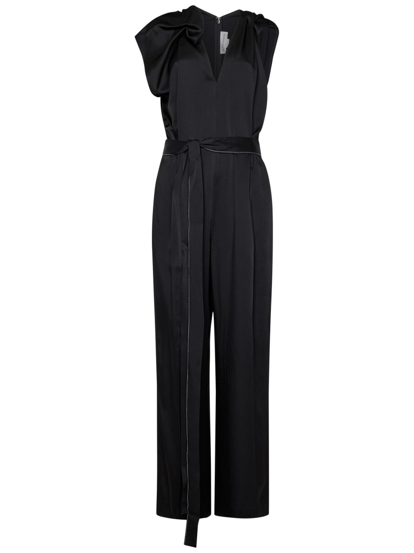 Victoria Beckham Black Jumpsuit With Viscose Blend Belt Women In Black