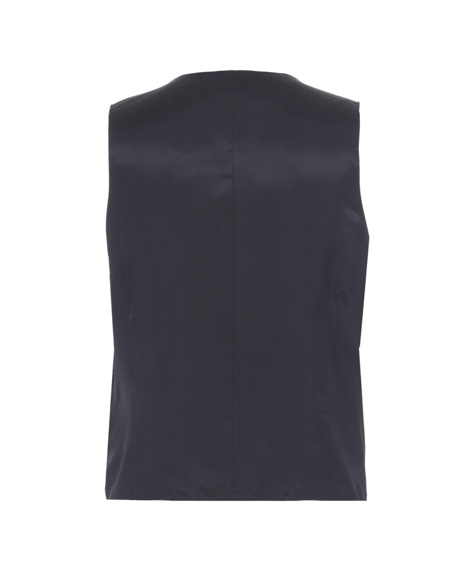 Ottod'ame Blue Pinstripe Vest With V-neckline And Lined Pockets In Blue