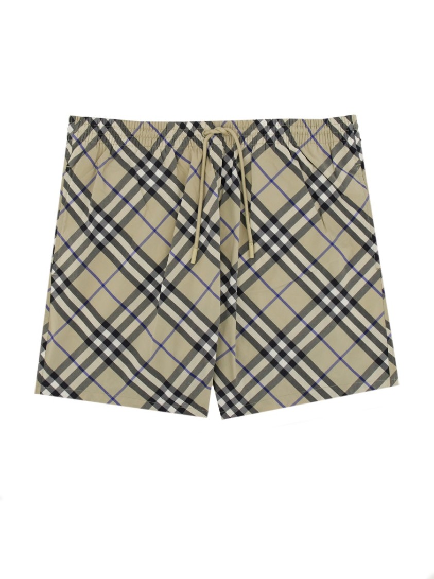 Burberry Patterned Swim Trunks Elastic Waistband In Grey