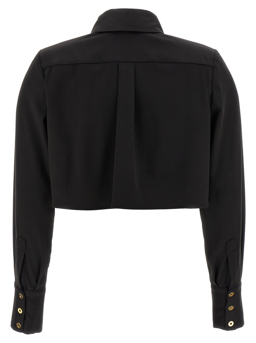 Elisabetta Franchi Short Shirt With Long Sleeves And Collar In Black