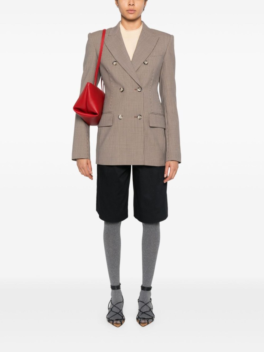 Sportmax Wool Houndstooth Single-breasted Jacket With Peak Lapels In Brown