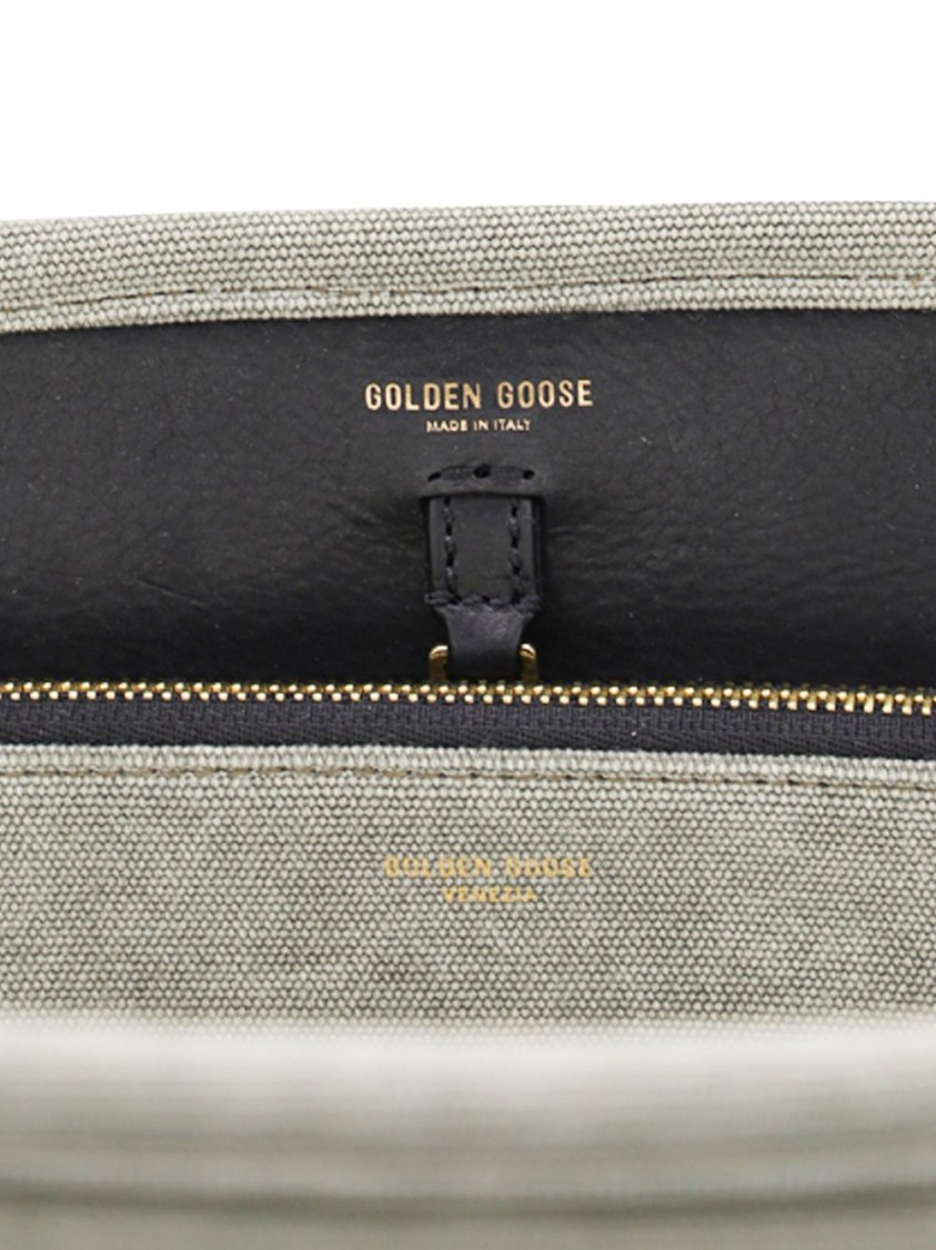 Golden Goose Sage Green Printed Logo Tote Bag With Structured Silhouette In Green