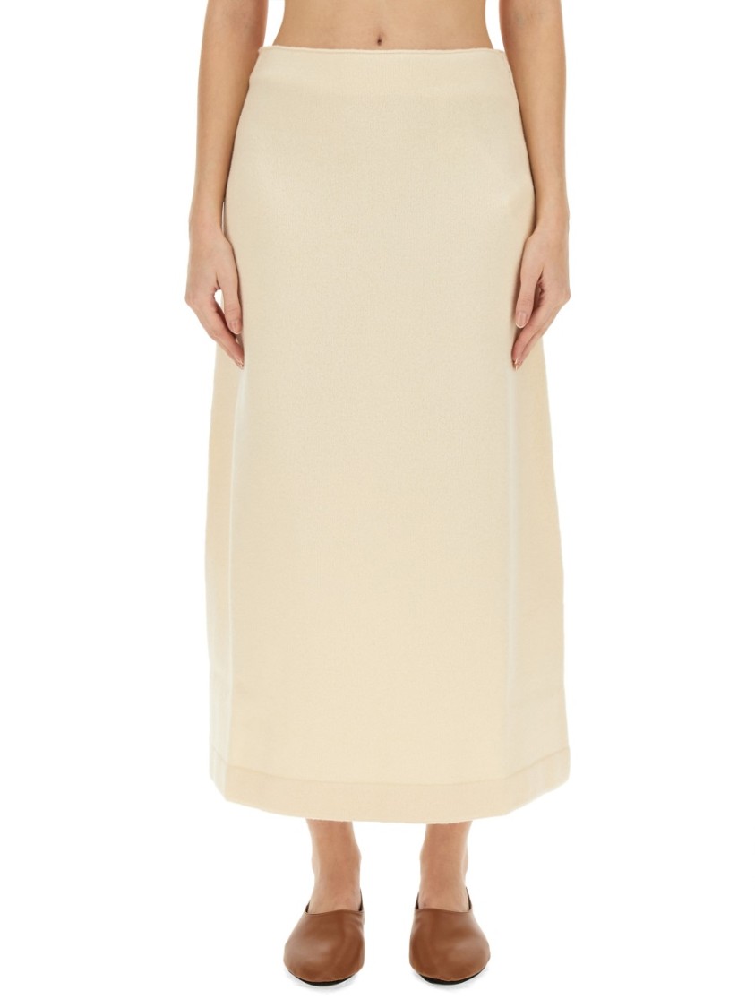 Jil Sander Regular Fit Midi Skirt In Soft Wool In Neutrals