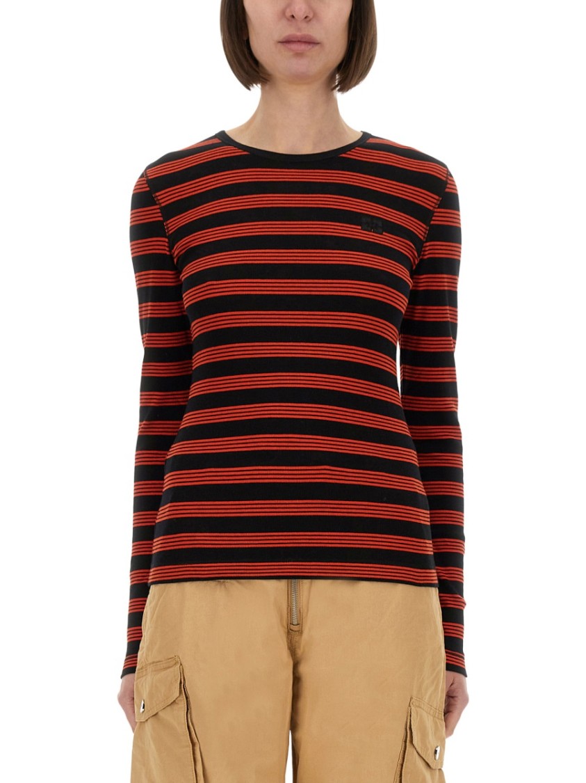 Ganni Fitted Long-sleeved T-shirt With Bold Striped Pattern In Multi