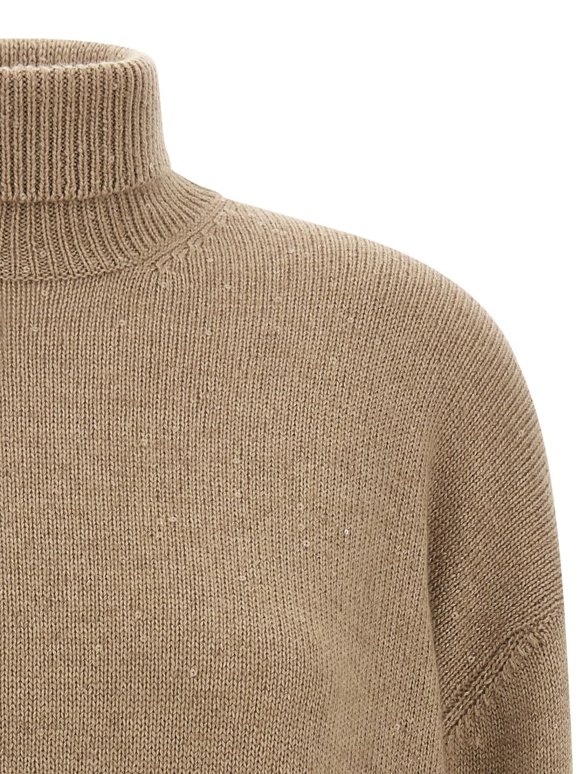 Brunello Cucinelli Cashmere-silk Sweater With All-over Sequin Appliqué In Neutral