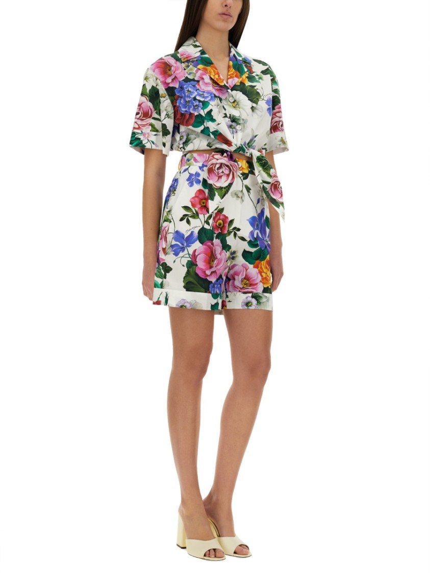 Dolce & Gabbana Multicolor Bermuda Shorts With All-over Floral Pattern Print In Cotton Woman In Multicolor