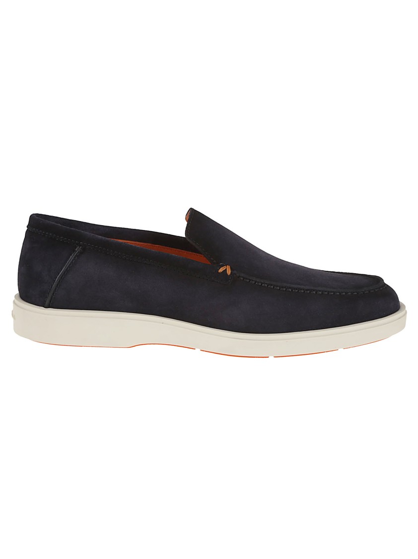 Santoni Suede Moccasins With Wide Sole And Signature Detailing