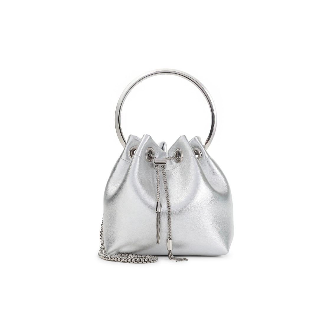 Jimmy Choo Bon Bon Silver Nappa Leather Handbag In White