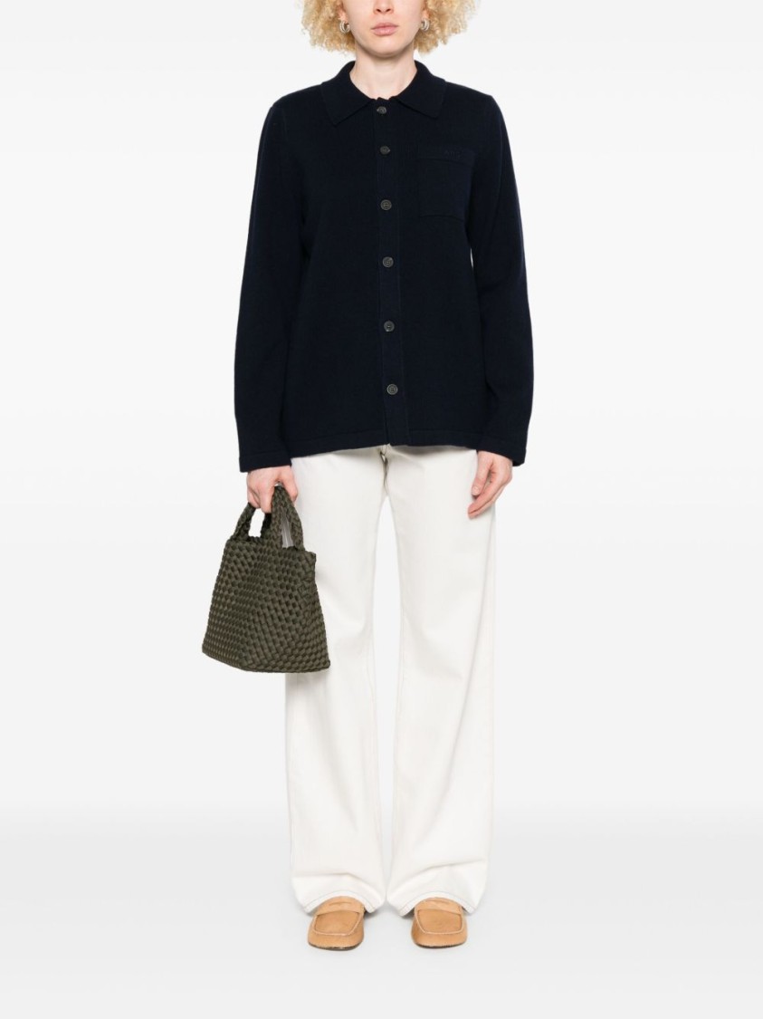Apc A.p.c. Midnight Blue Wool Shirt With Chest Pocket In Black