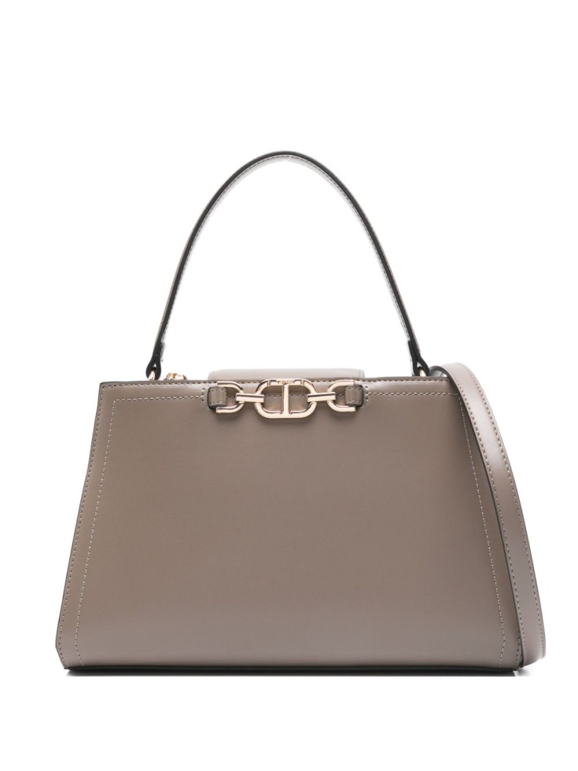 Twinset Twin-set Structured Handbag With Metal Clasp And Versatile Carrying Options In Brown