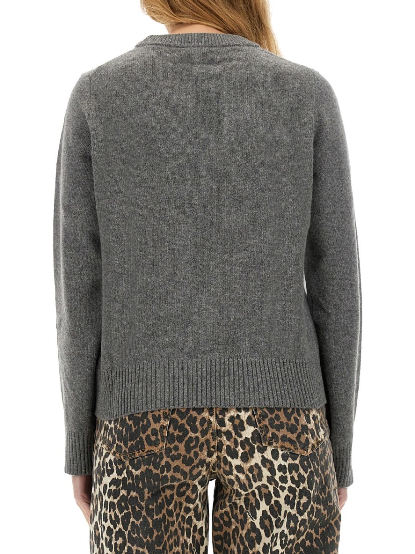 Ganni Bunny Wool Crewneck Sweater In Grey