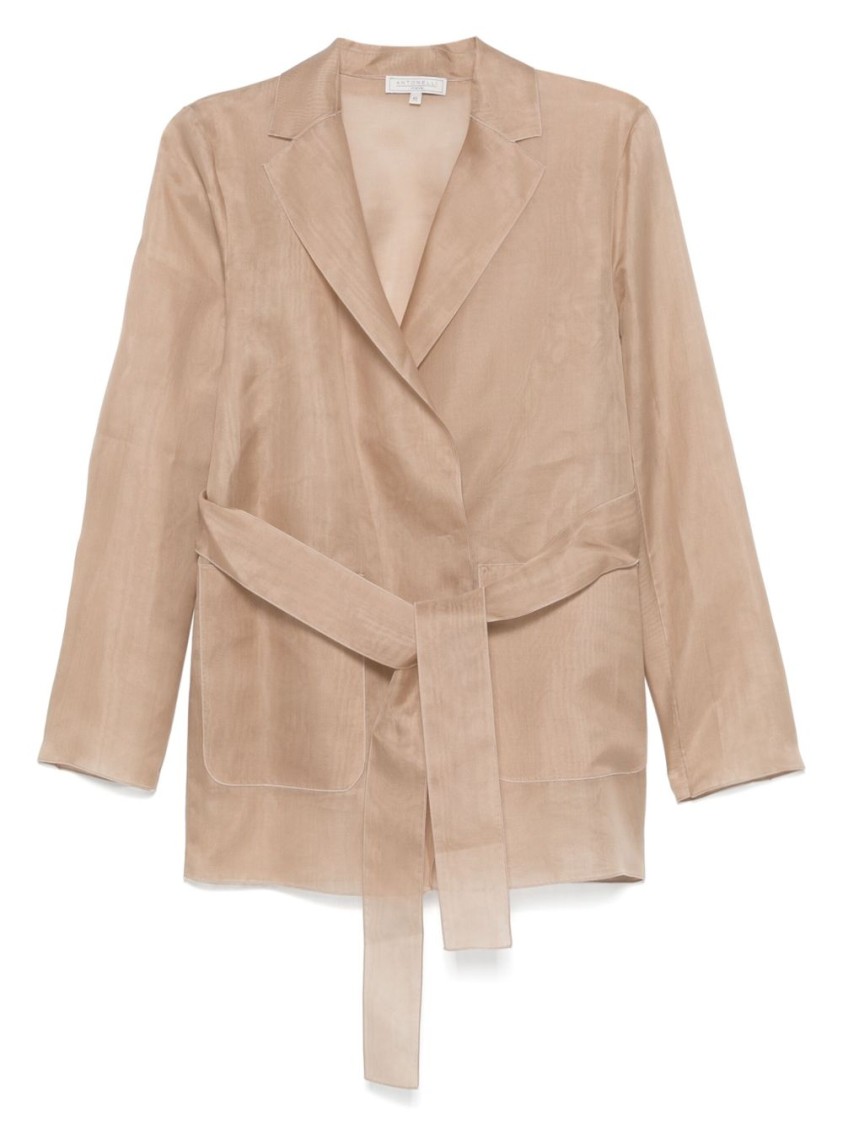 Antonelli 'james' Jacket In Beige Silk With Belt