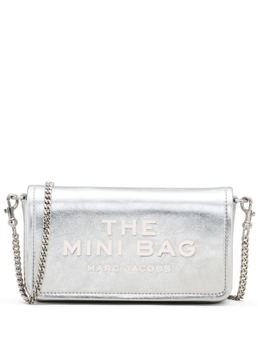 Marc Jacobs Metallic Silver Leather Foldover Bag With Chain-link Strap