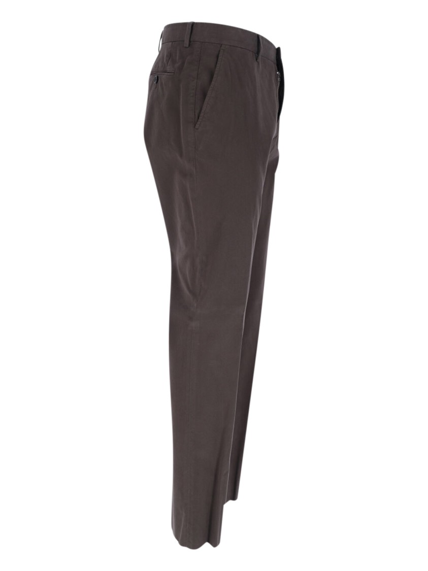 ZEGNA ZEGNA STRAIGHT-LEG BROWN CHINOS WITH HOOK AND ZIP CLOSURE 