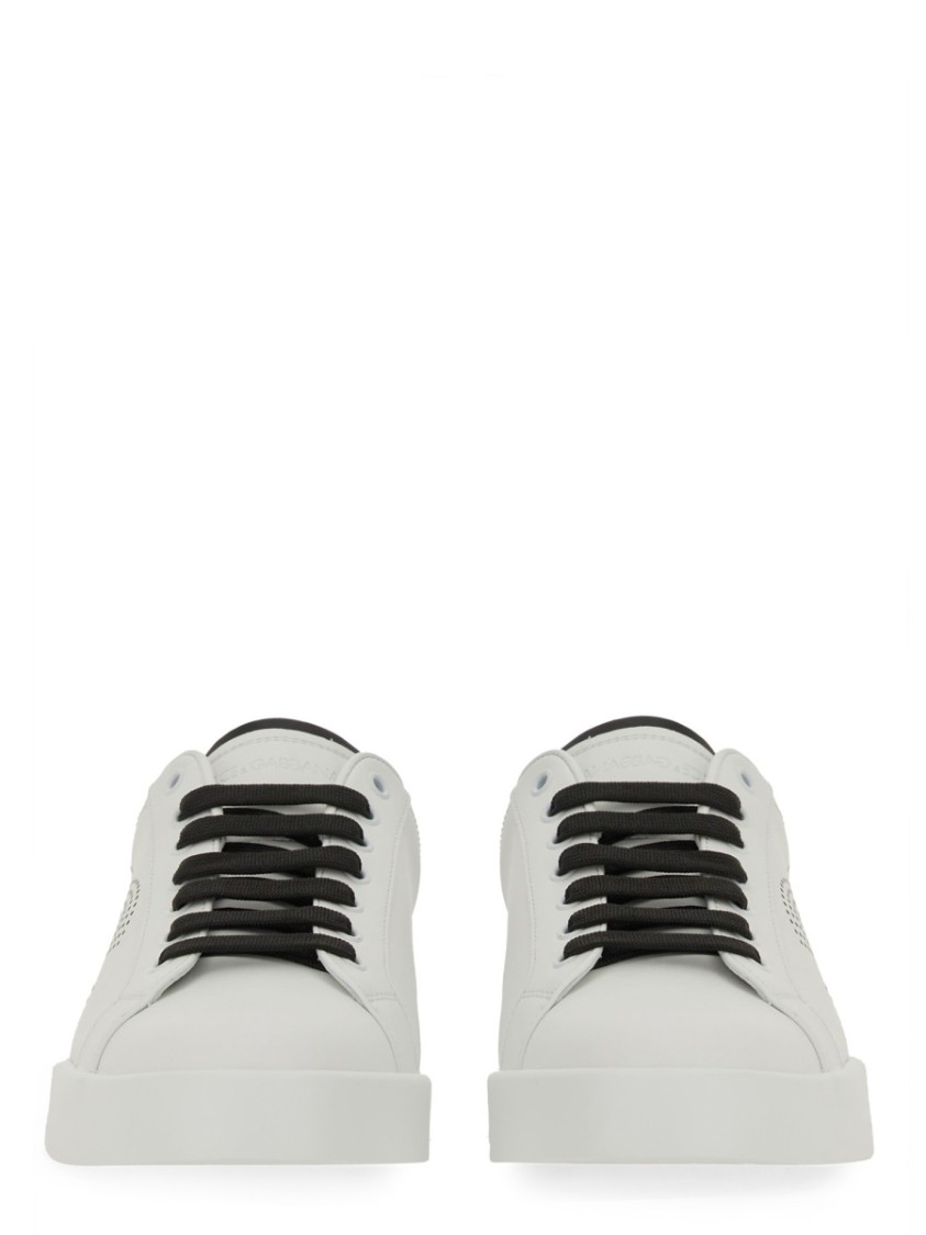 Dolce & Gabbana White And Black Leather Sneakers In White