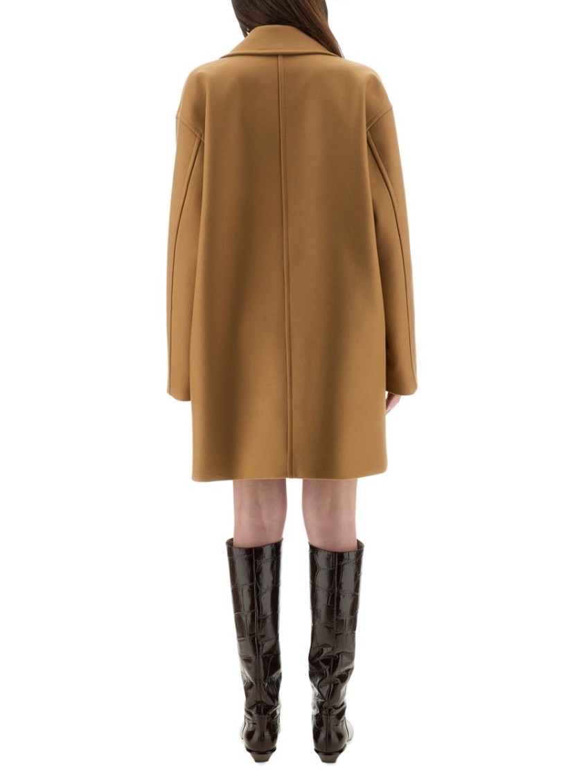 Moschino Double-breasted Wool Coat With Wide Lapel In Brown