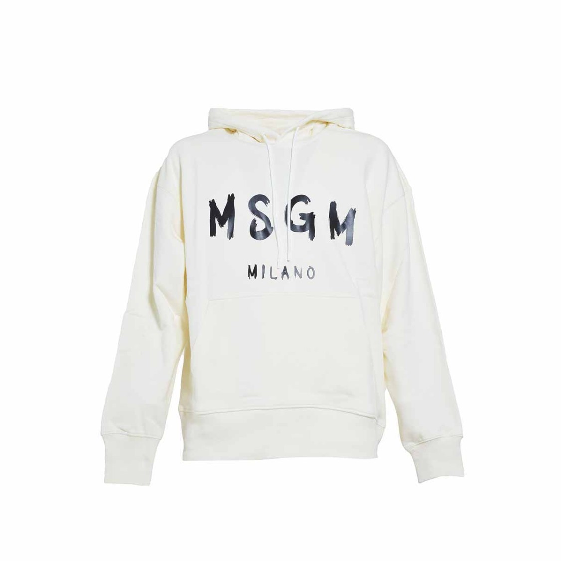 Msgm Cream Cotton Hoodie With Logo Print In White