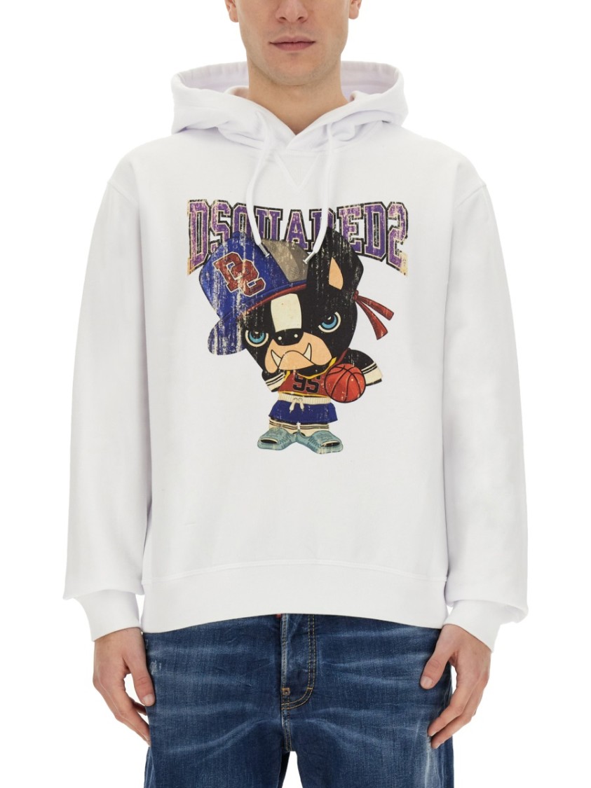 Dsquared2 Men Cotton Sweatshirt With Frontal Print In White