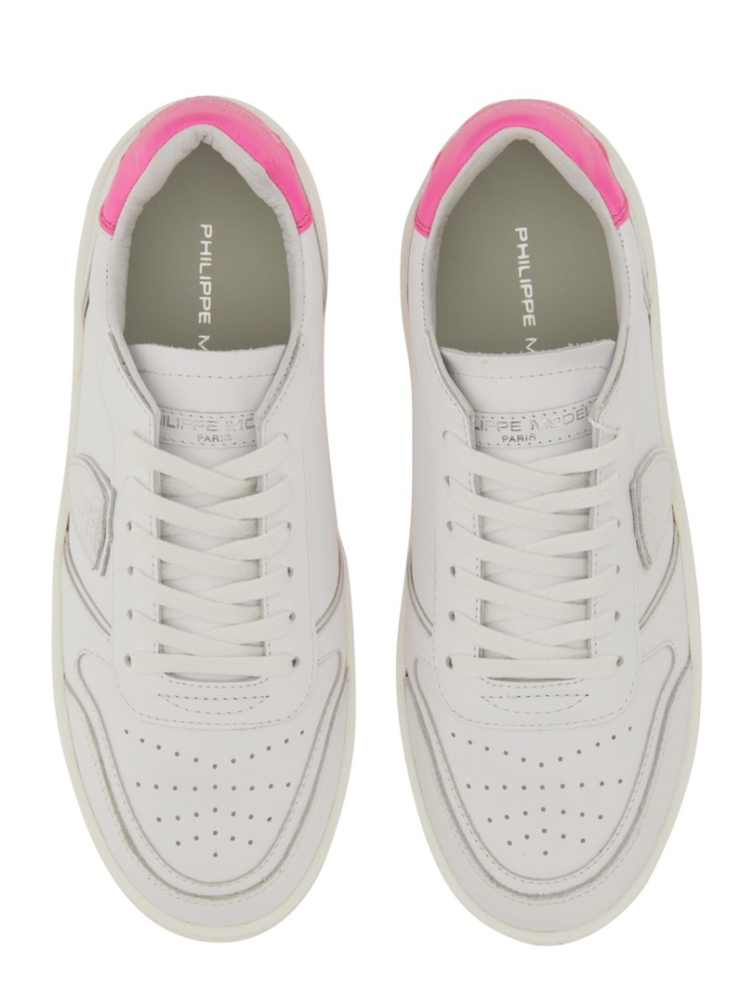 Philippe Model White Sneakers With Contrasting Pink Accents In White