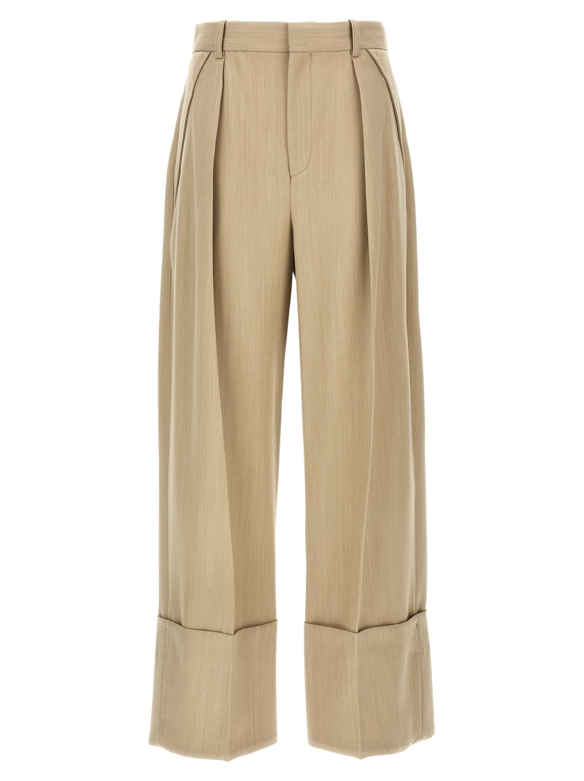 Victoria Beckham High-waisted Wool Pants With Maxi Turn-up In Neutral