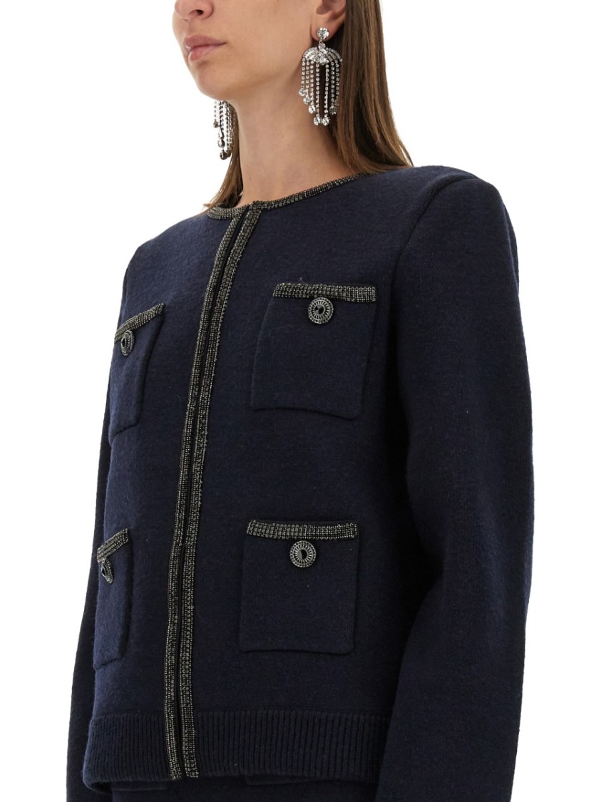 Shop Self-portrait Oversized Black Knitted Cardigan With Flared Sleeves In Blue