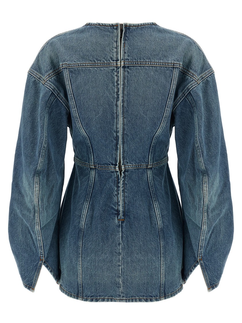 Haikure V-neckline Long Sleeves Panel Detailing Dress In Blue
