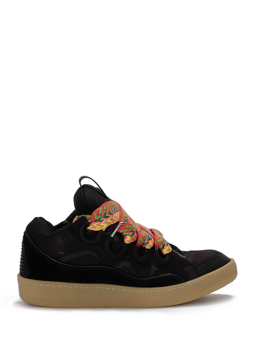 Shop Lanvin Black Curb Leather Sneakers
