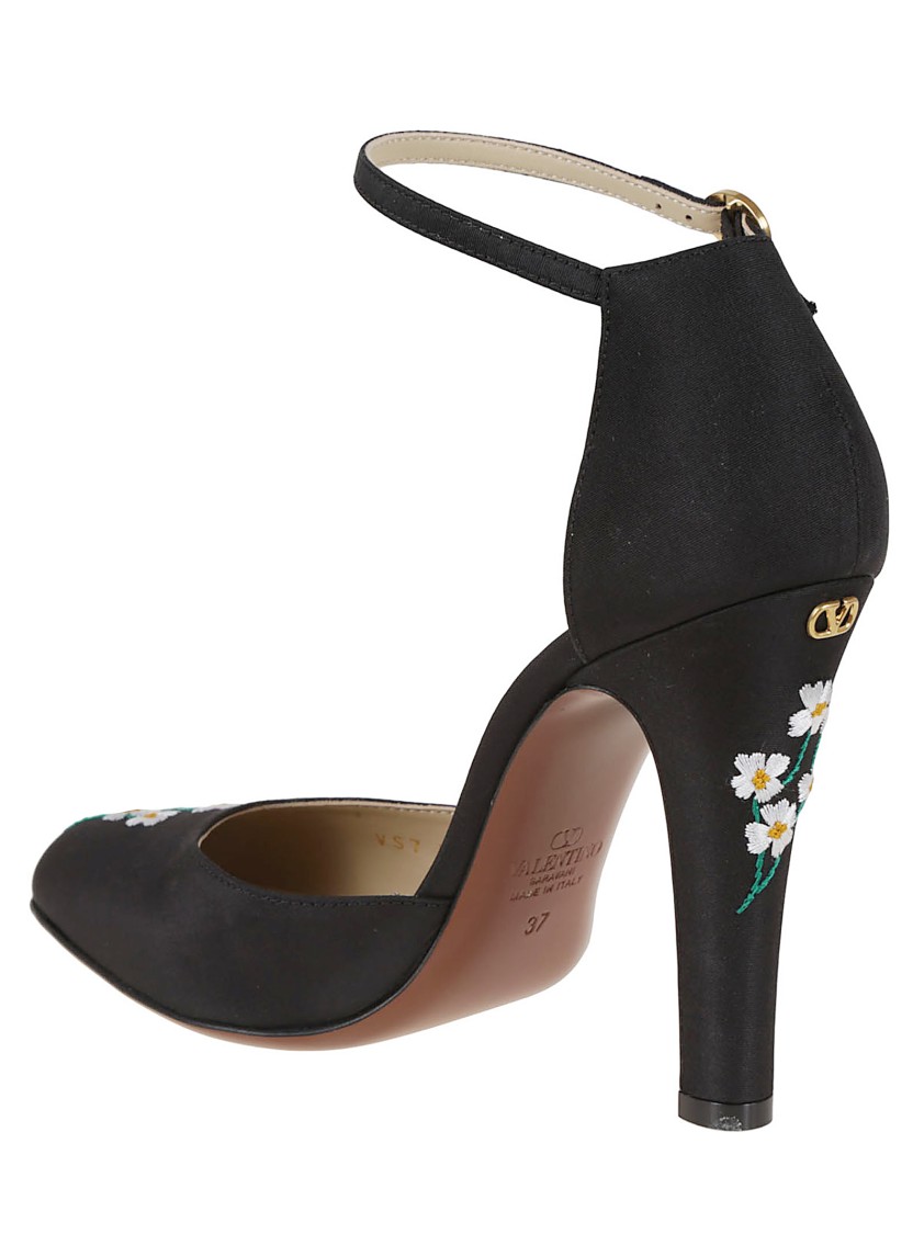 Valentino Fabric Dolly Pumps Embroidered Detail In Black