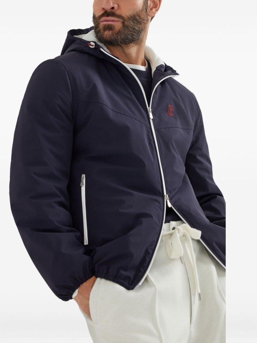 Brunello Cucinelli Waterproof Hooded Jacket In Blue