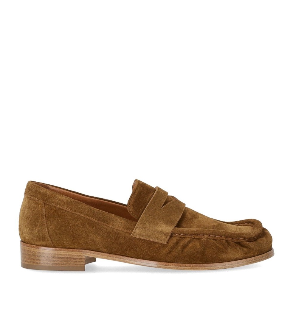 Shop Strategia Cognac Suede Loafer In Brown
