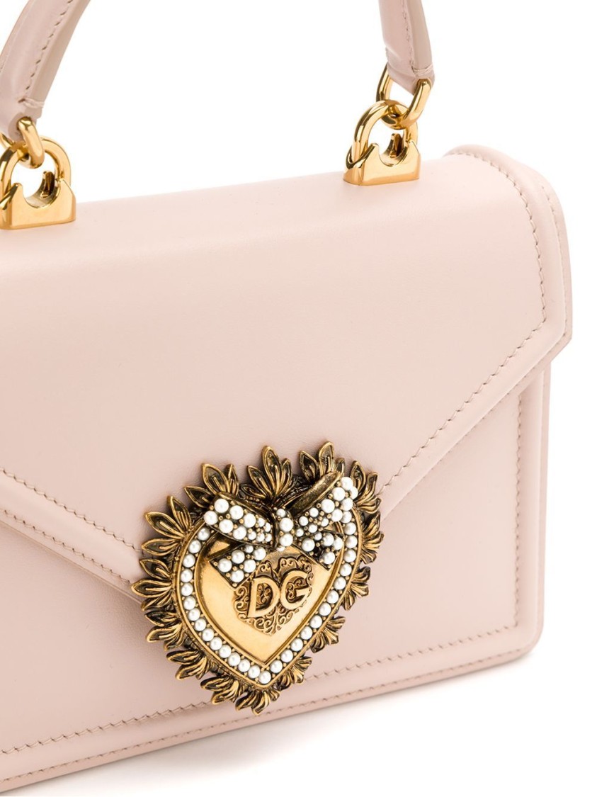 Dolce & Gabbana Pink Leather Shoulder Bag With Sacred Heart Plaque In Pink