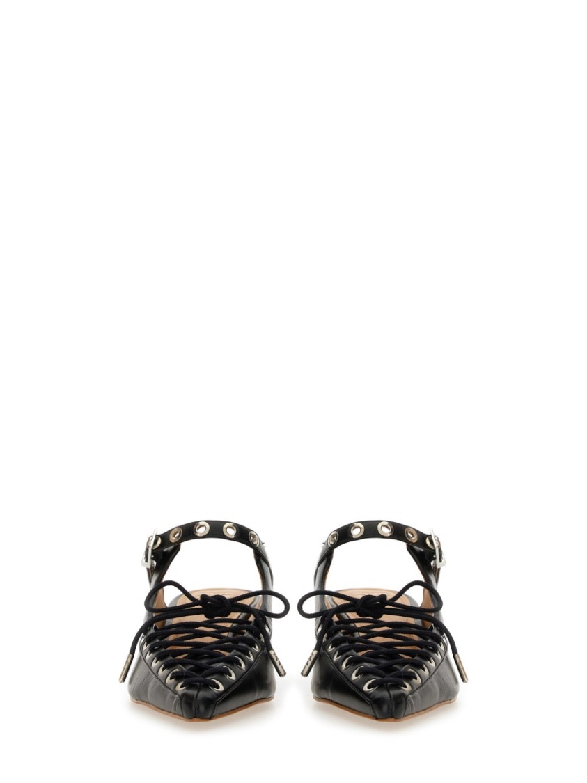 Shop Ganni Pointed Toe Lace-up Mules In Black