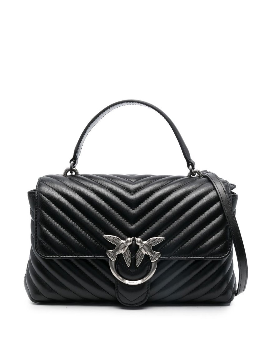 Pinko Chevron-quilted Black Handbag With Logo Buckle